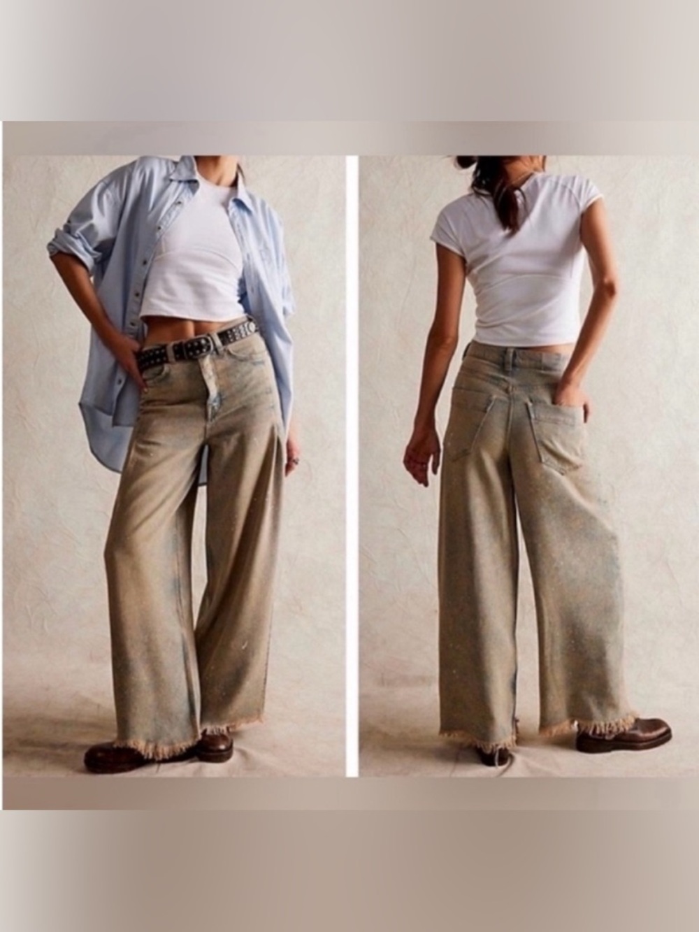 Wide-Leg High-Rise Women's Jeans in Faded Khaki NWT